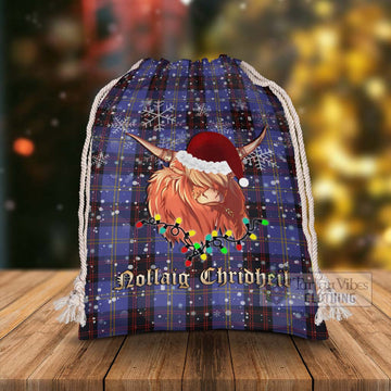 Rutherford Tartan Christmas Santa's Bag with Twinkle Highland Cattle