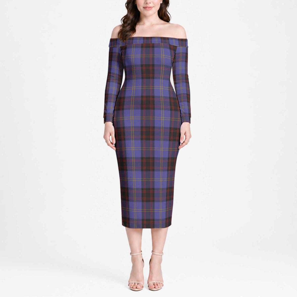 Rutherford Tartan Off Shoulder Lady Dress Women's Dress - Tartan Vibes Clothing