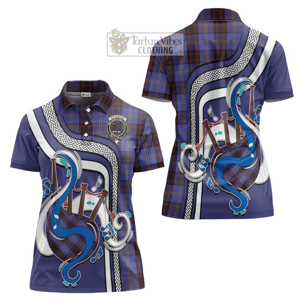 Rutherford Tartan Women's Polo Shirt with Epic Bagpipe Style Women - Tartanvibesclothing Shop