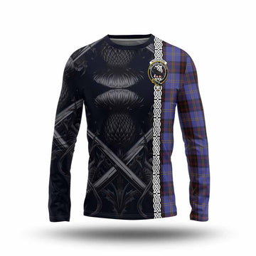 Rutherford Tartan Long Sleeve T-Shirt with Family Crest Cross Sword Thistle Celtic Vibes