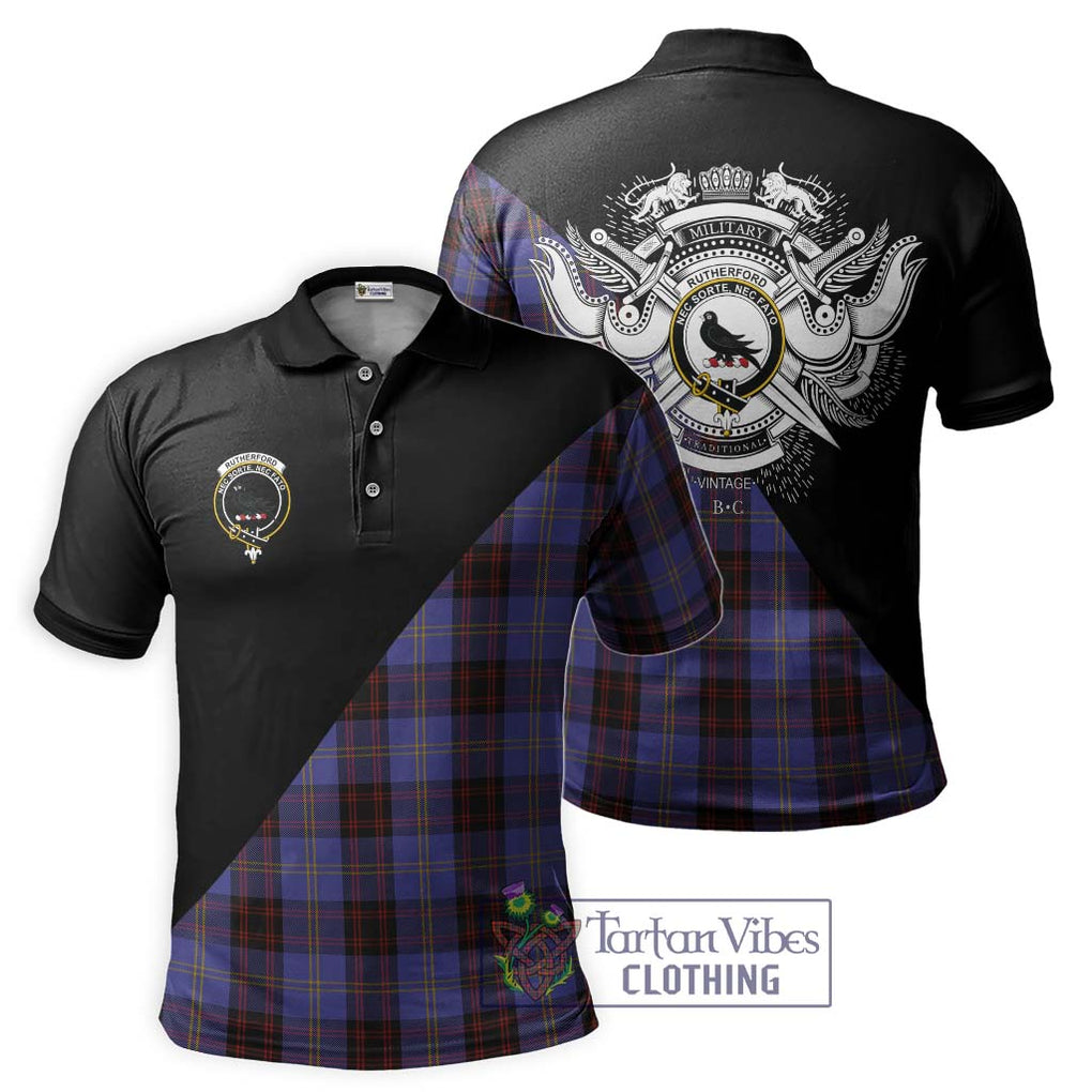 Rutherford Tartan Polo Shirt with Family Crest and Military Logo Style Kid - Tartanvibesclothing Shop