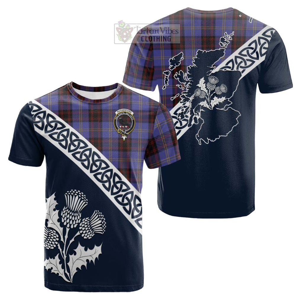 Tartan Vibes Clothing Rutherford Tartan Cotton T-shirt Featuring Thistle and Scotland Map