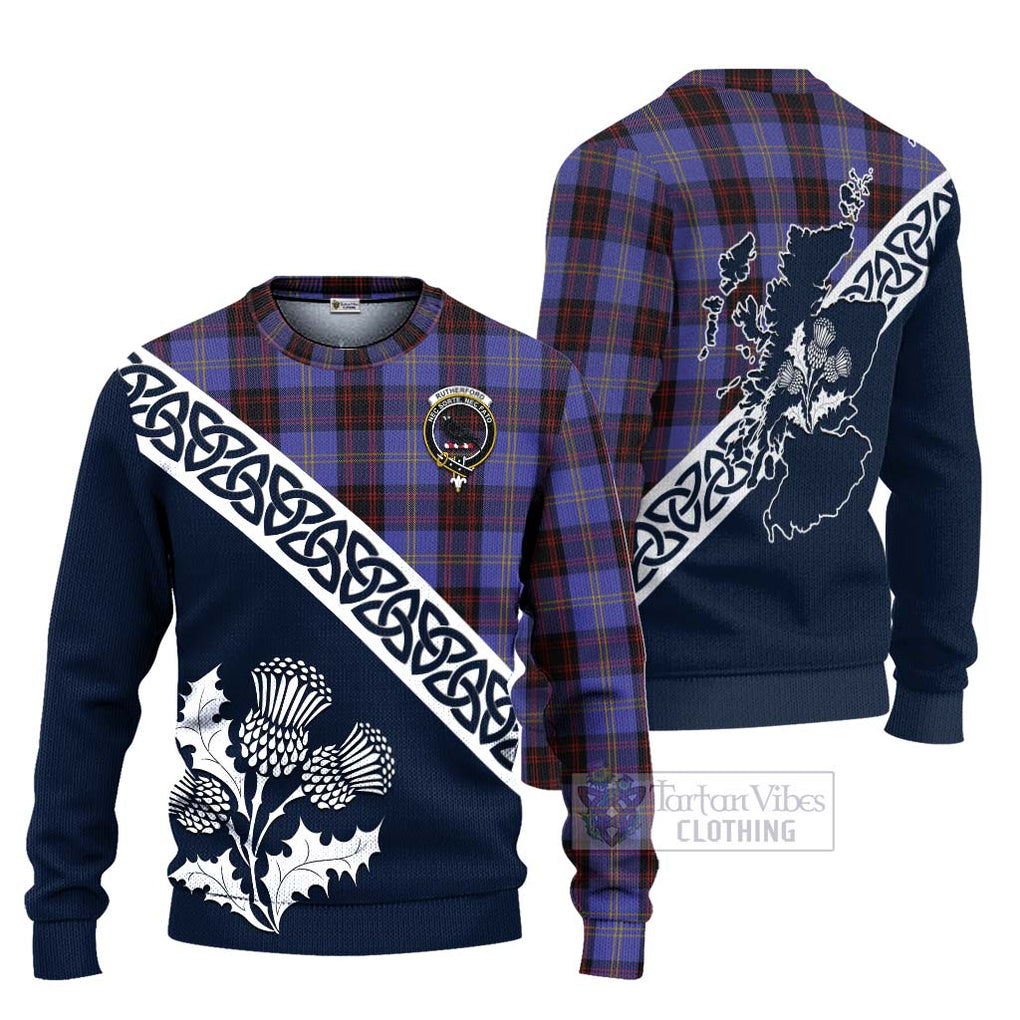 Tartan Vibes Clothing Rutherford Tartan Knitted Sweater Featuring Thistle and Scotland Map