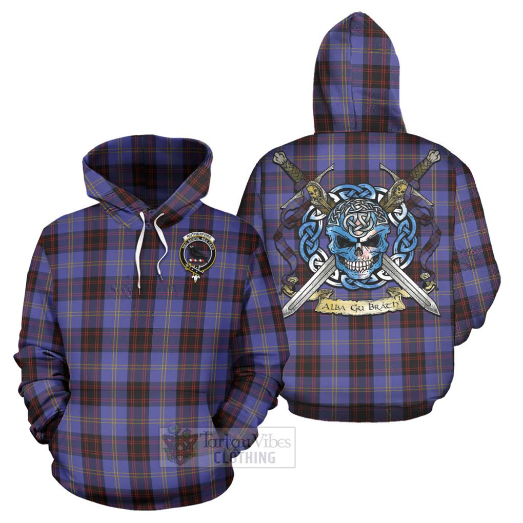 Tartan Vibes Clothing Rutherford Tartan Hoodie with Family Crest Celtic Skull Style