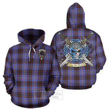 Rutherford Tartan Hoodie with Family Crest Celtic Skull Style