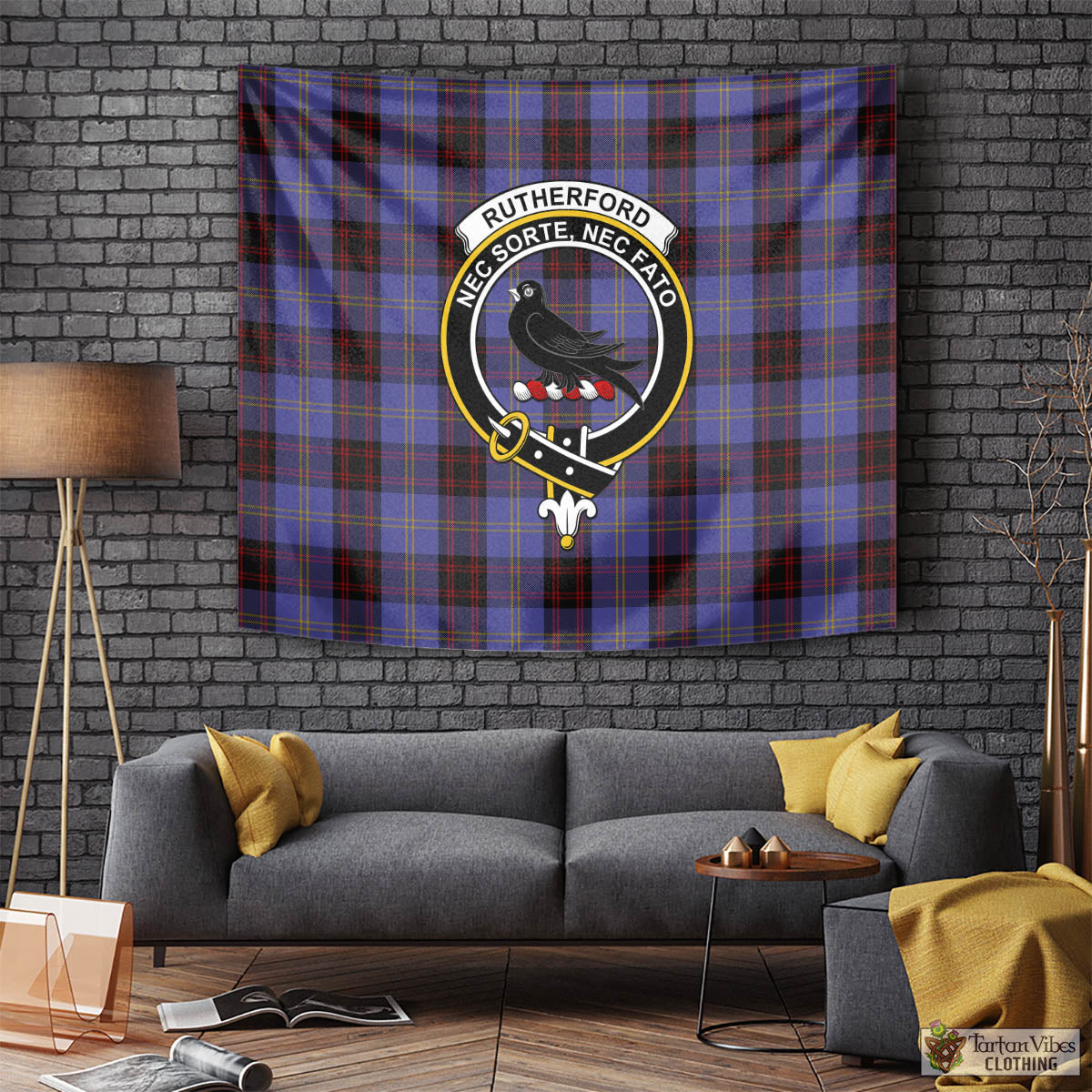 Tartan Vibes Clothing Rutherford Tartan Tapestry Wall Hanging and Home Decor for Room with Family Crest