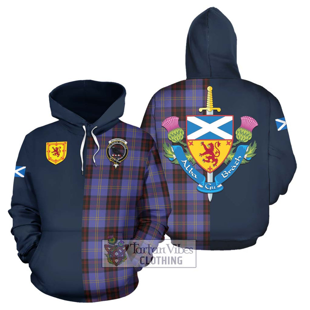 Tartan Vibes Clothing Rutherford Tartan Hoodie with Scottish Lion Royal Arm Half Style