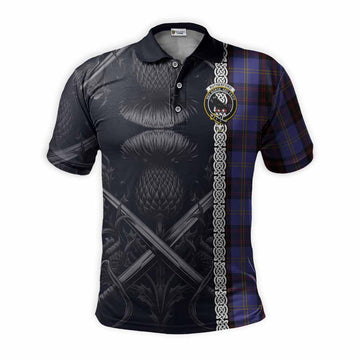 Rutherford Tartan Polo Shirt with Family Crest Cross Sword Thistle Celtic Vibes