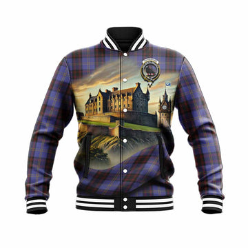 Rutherford Tartan Family Crest Baseball Jacket with Scottish Ancient Castle Style Unisex - Tartan Vibes Clothing
