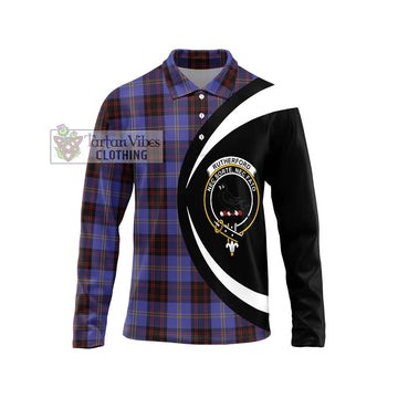 Rutherford Tartan Long Sleeve Polo Shirt with Family Crest Circle Style