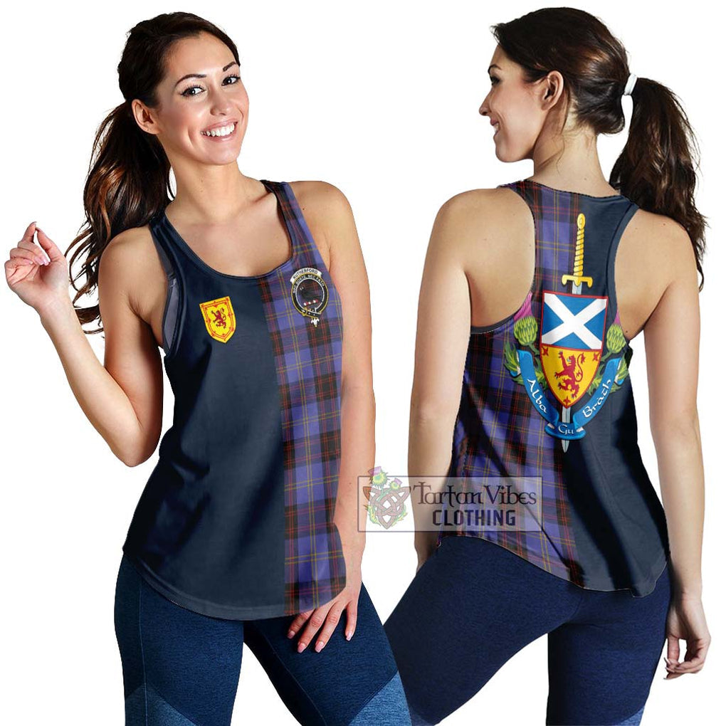 Tartan Vibes Clothing Rutherford Tartan Women's Racerback Tanks with Scottish Lion Royal Arm Half Style