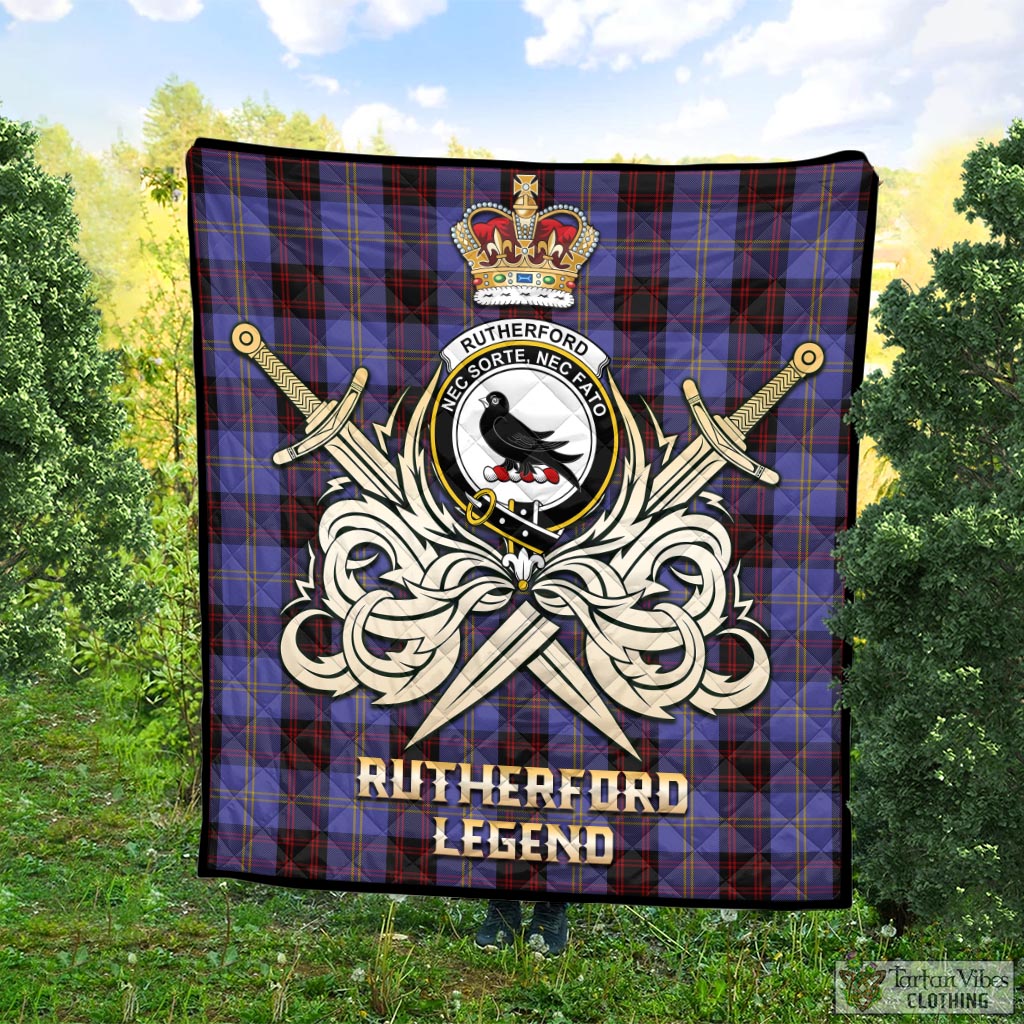 Tartan Vibes Clothing Rutherford Tartan Quilt with Clan Crest and the Golden Sword of Courageous Legacy