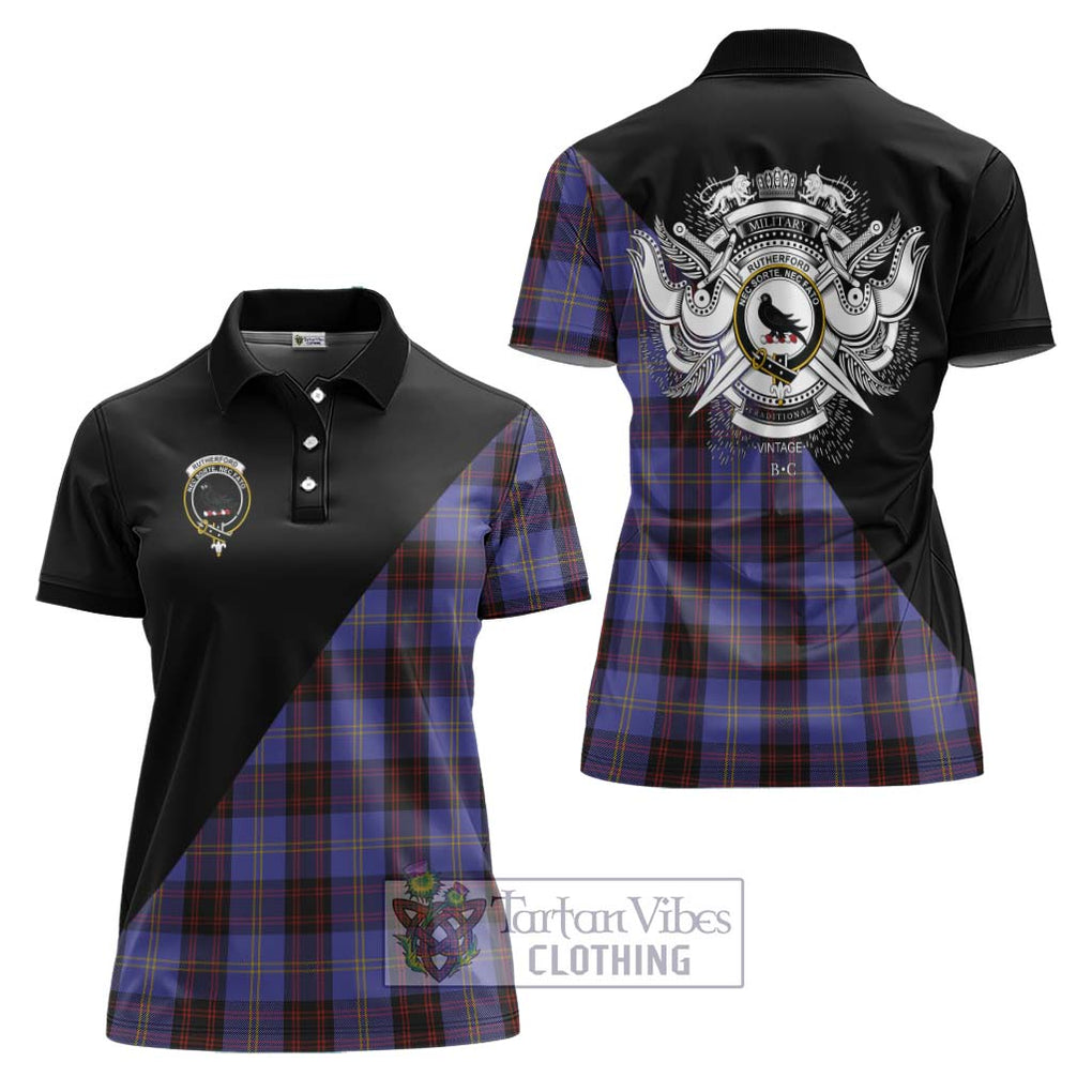 Rutherford Tartan Women's Polo Shirt with Family Crest and Military Logo Style Women - Tartanvibesclothing Shop