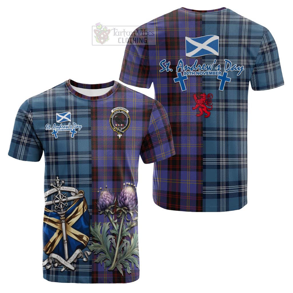 Tartan Vibes Clothing Rutherford Tartan Cotton T-shirt Happy St. Andrew's Day Half Tartan Style