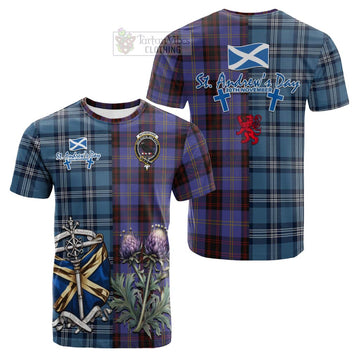 Rutherford Tartan Cotton T-shirt Happy St. Andrew's Day Half Tartan Style