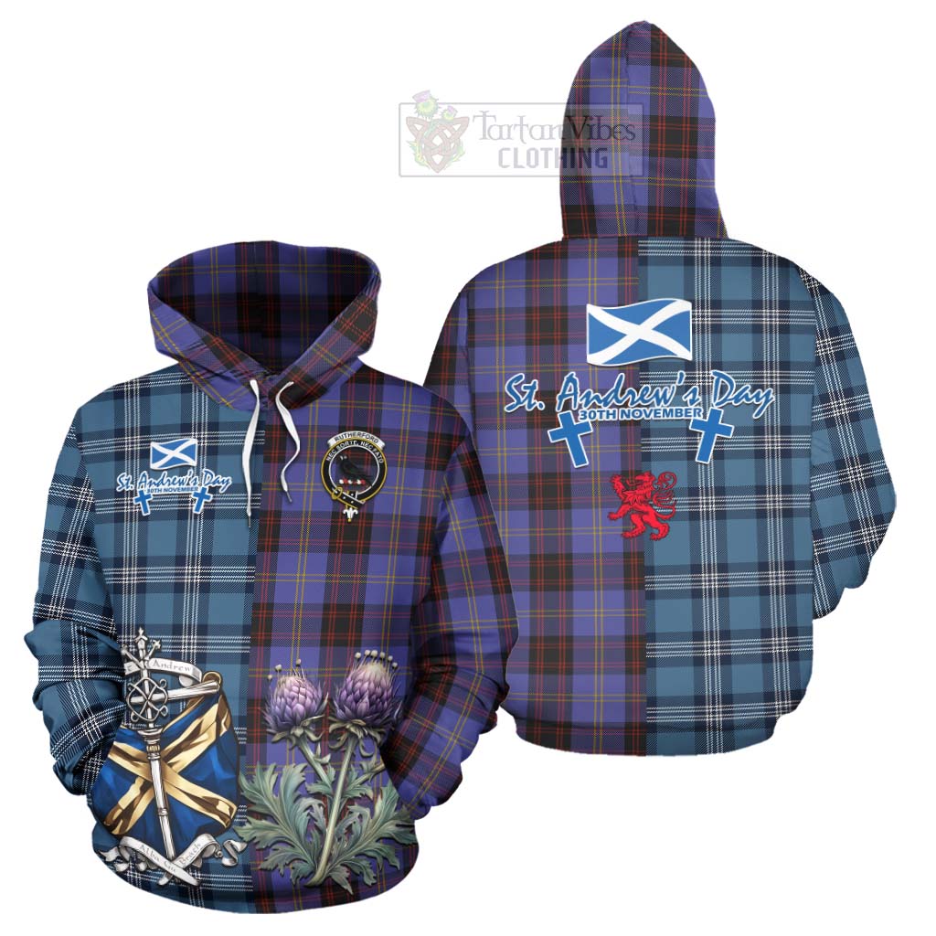 Tartan Vibes Clothing Rutherford Tartan Hoodie Happy St. Andrew's Day Half Tartan Style