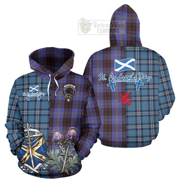 Rutherford Tartan Hoodie Happy St. Andrew's Day Half Tartan Style