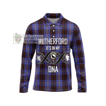 Rutherford Tartan Long Sleeve Polo Shirt with Family Crest DNA In Me Style