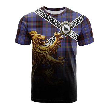 Rutherford Crest Tartan Cotton T-shirt with Golden Lion Emblem Celtic Style Kid's Shirt - Tartan Vibes Clothing