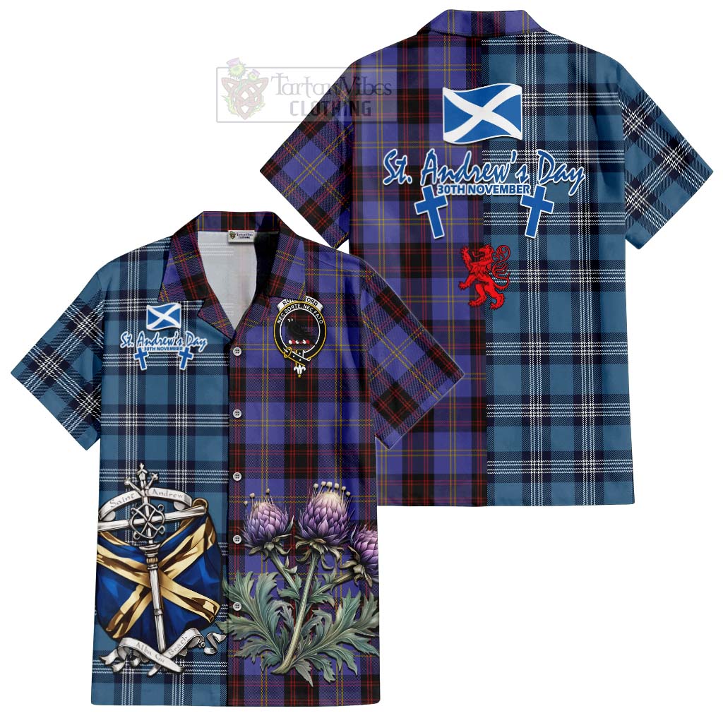 Tartan Vibes Clothing Rutherford Tartan Short Sleeve Button Shirt Happy St. Andrew's Day Half Tartan Style