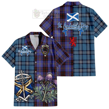 Rutherford Tartan Short Sleeve Button Shirt Happy St. Andrew's Day Half Tartan Style