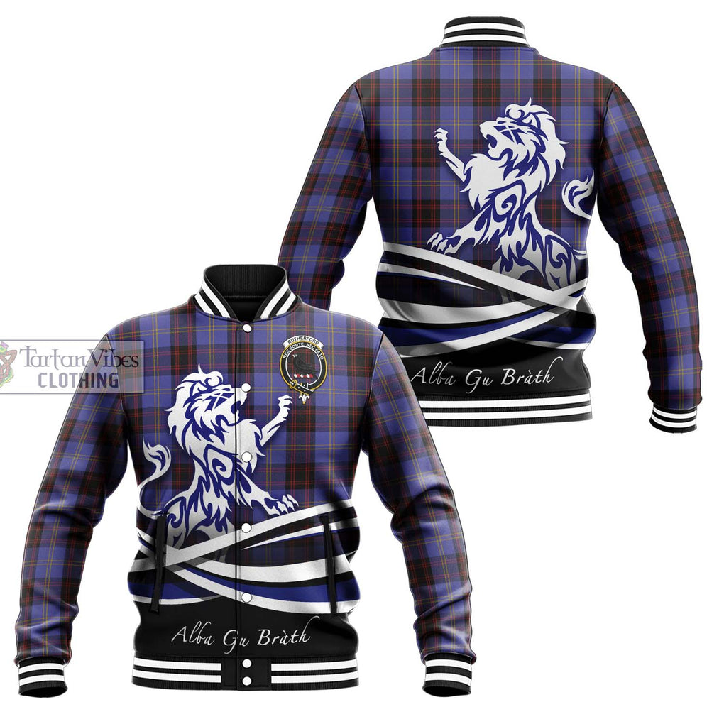 Rutherford Tartan Baseball Jacket with Alba Gu Brath Regal Lion Emblem Unisex - Tartan Vibes Clothing