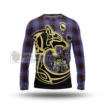 Rutherford Tartan Long Sleeve T-Shirt with Family Crest Celtic Wolf Style