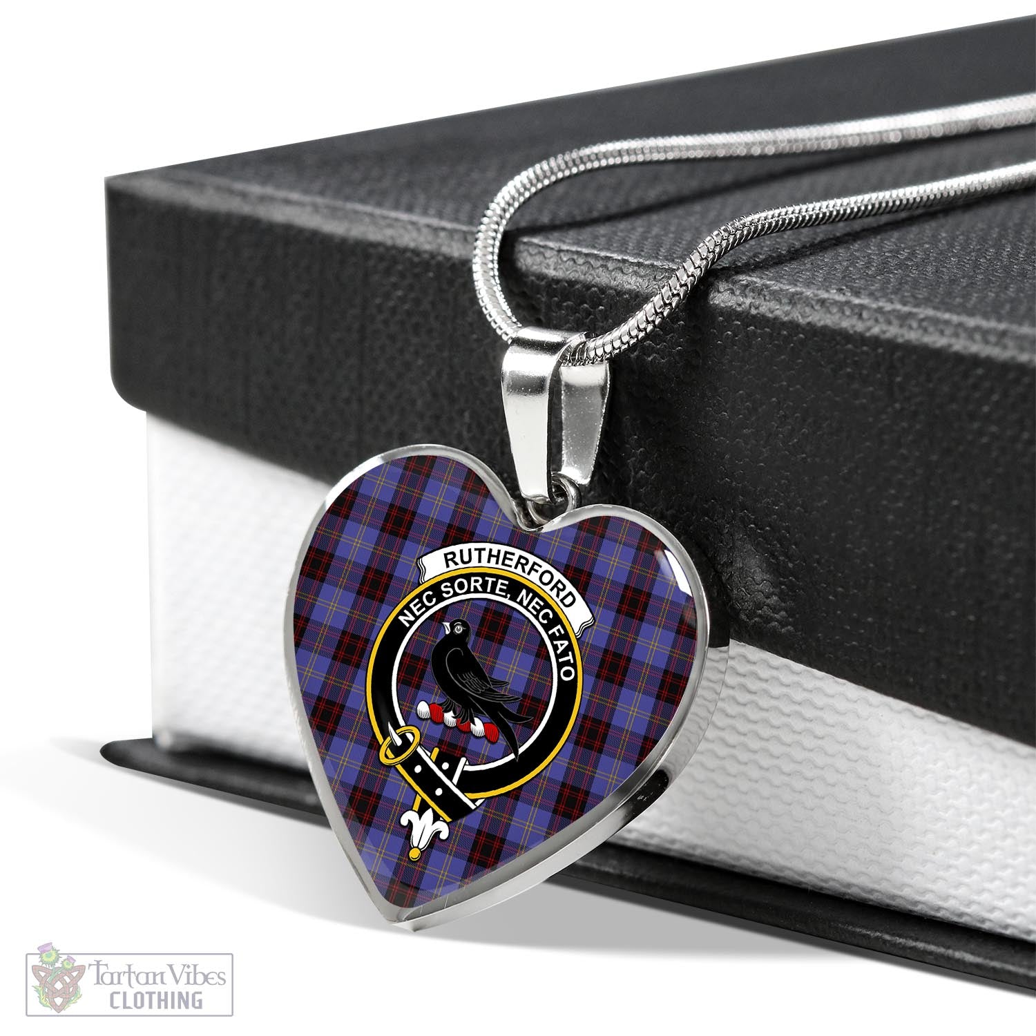 Tartan Vibes Clothing Rutherford Tartan Heart Necklace with Family Crest