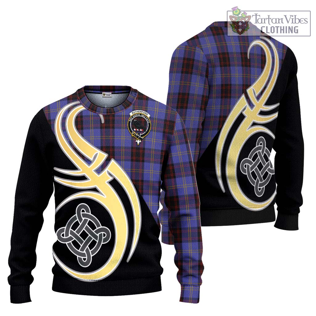 Rutherford Tartan Knitted Sweater with Family Crest and Celtic Symbol Style Unisex - Tartan Vibes Clothing