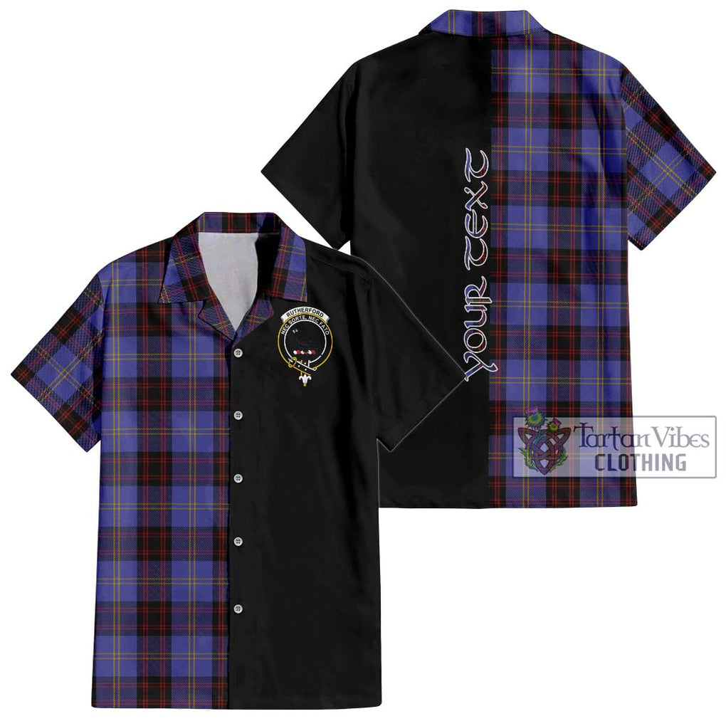 Rutherford Tartan Short Sleeve Button Shirt with Family Crest and Half Of Me Style Kid - Tartanvibesclothing Shop