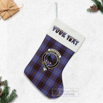 Rutherford Tartan Family Crest Christmas Stocking with Personalized Text