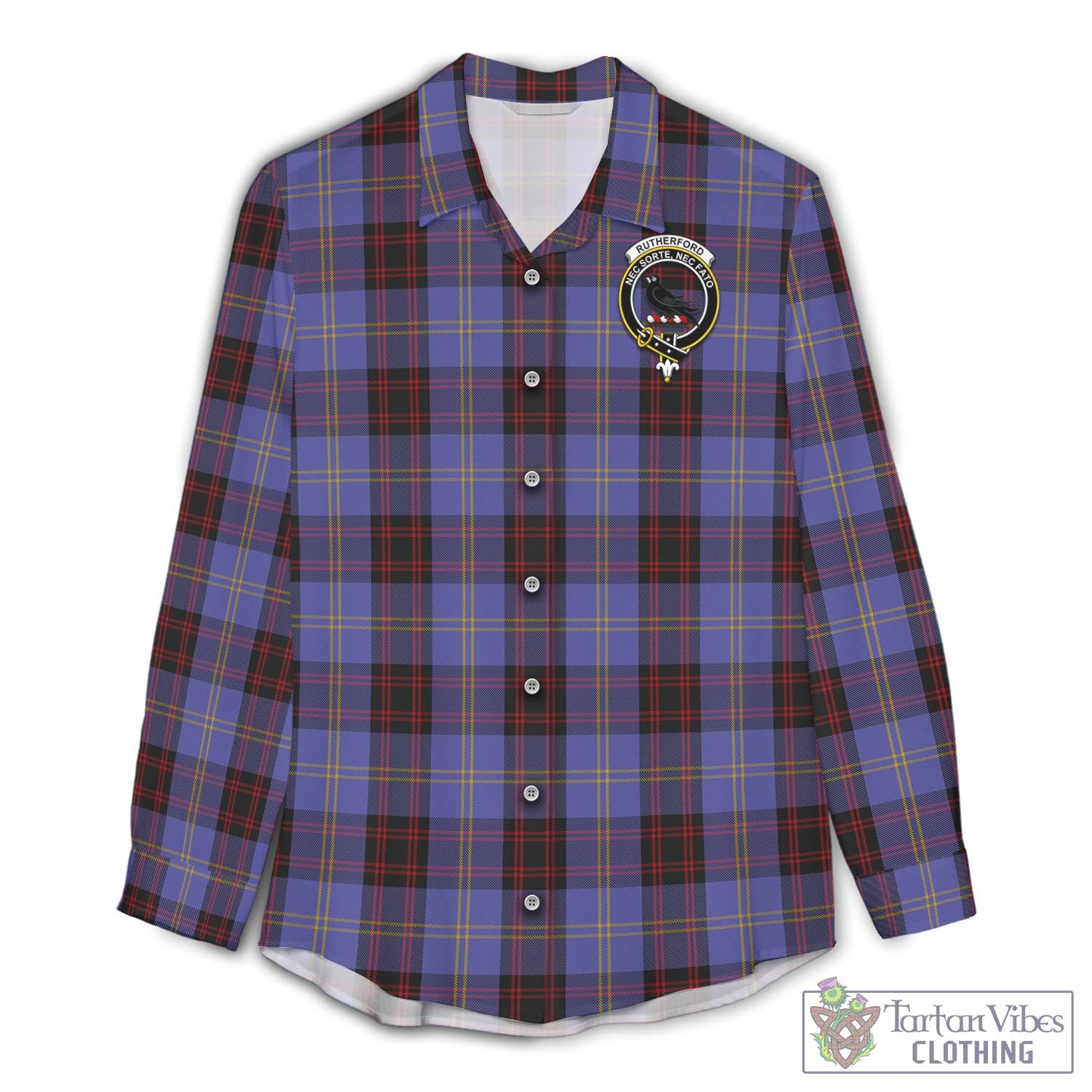 Tartan Vibes Clothing Rutherford Tartan Womens Casual Shirt with Family Crest