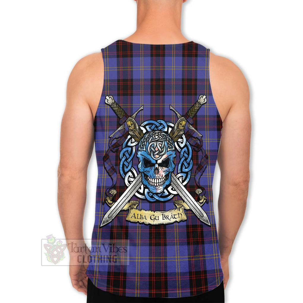 Tartan Vibes Clothing Rutherford Tartan Men's Tank Top with Family Crest Celtic Skull Style