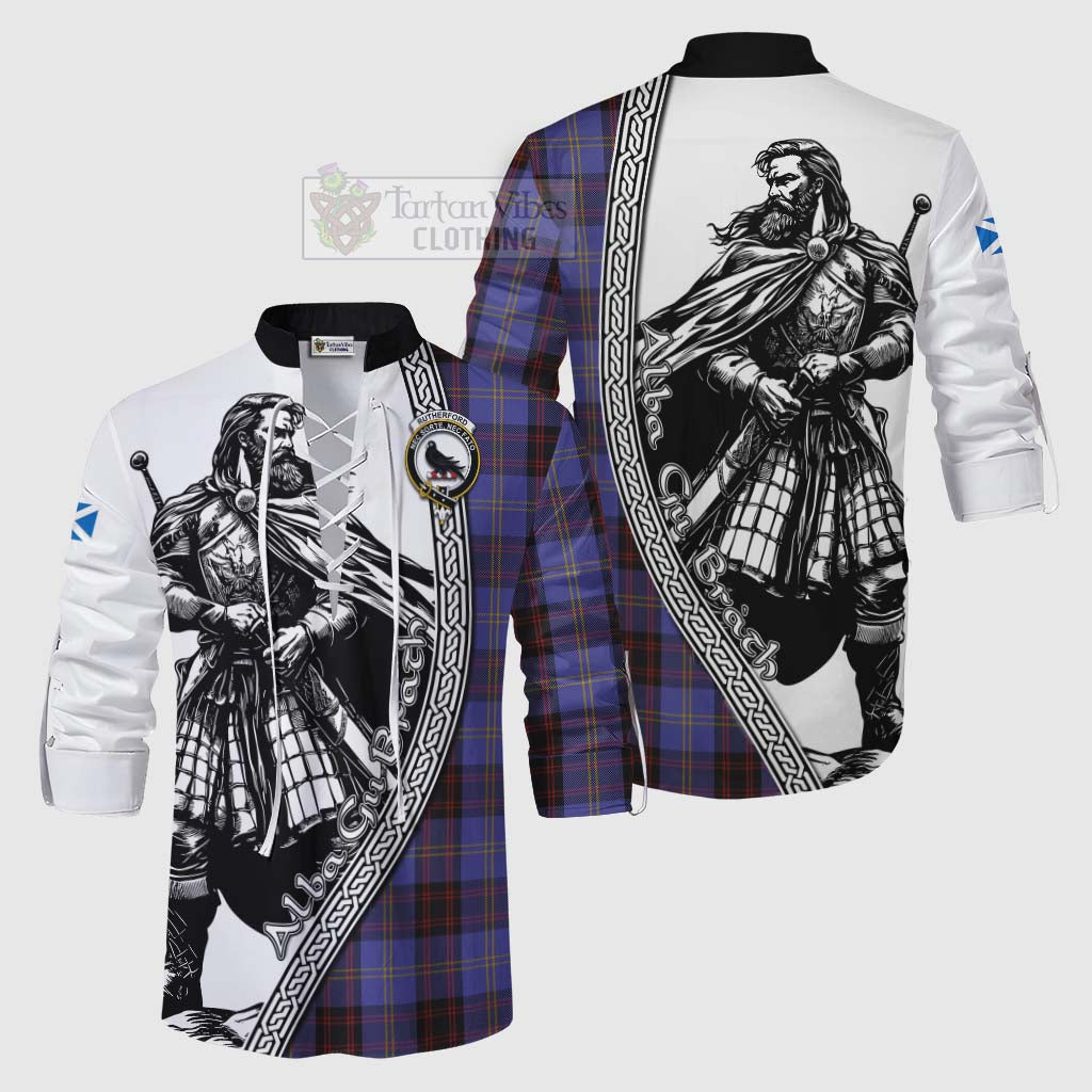 Tartan Vibes Clothing Rutherford Tartan Clan Crest Ghillie Kilt Shirt with Highlander Warrior Celtic Style