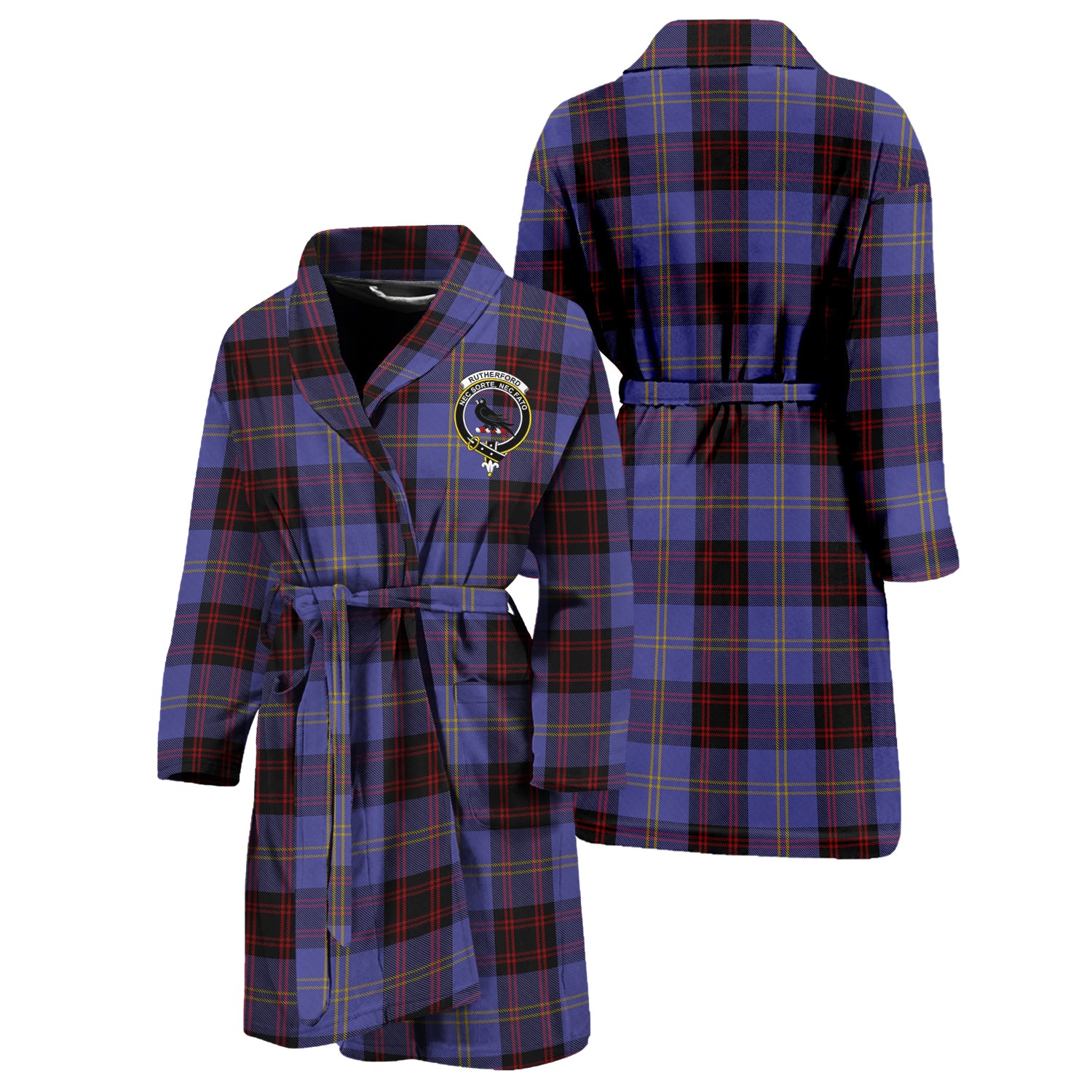 Rutherford Tartan Bathrobe with Family Crest Unisex S - Tartan Vibes Clothing