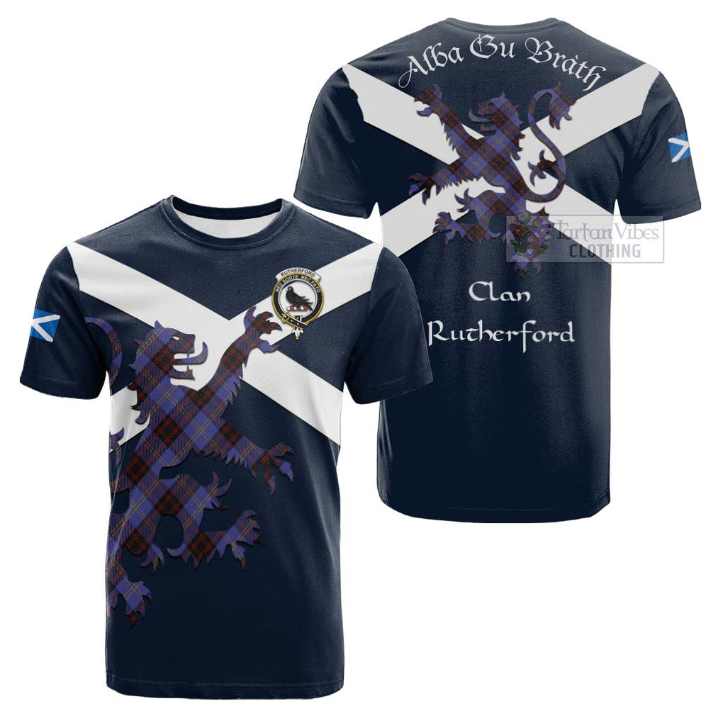 Tartan Vibes Clothing Rutherford Tartan Lion Rampant Cotton T-shirt – Proudly Display Your Heritage with Alba Gu Brath and Clan Name