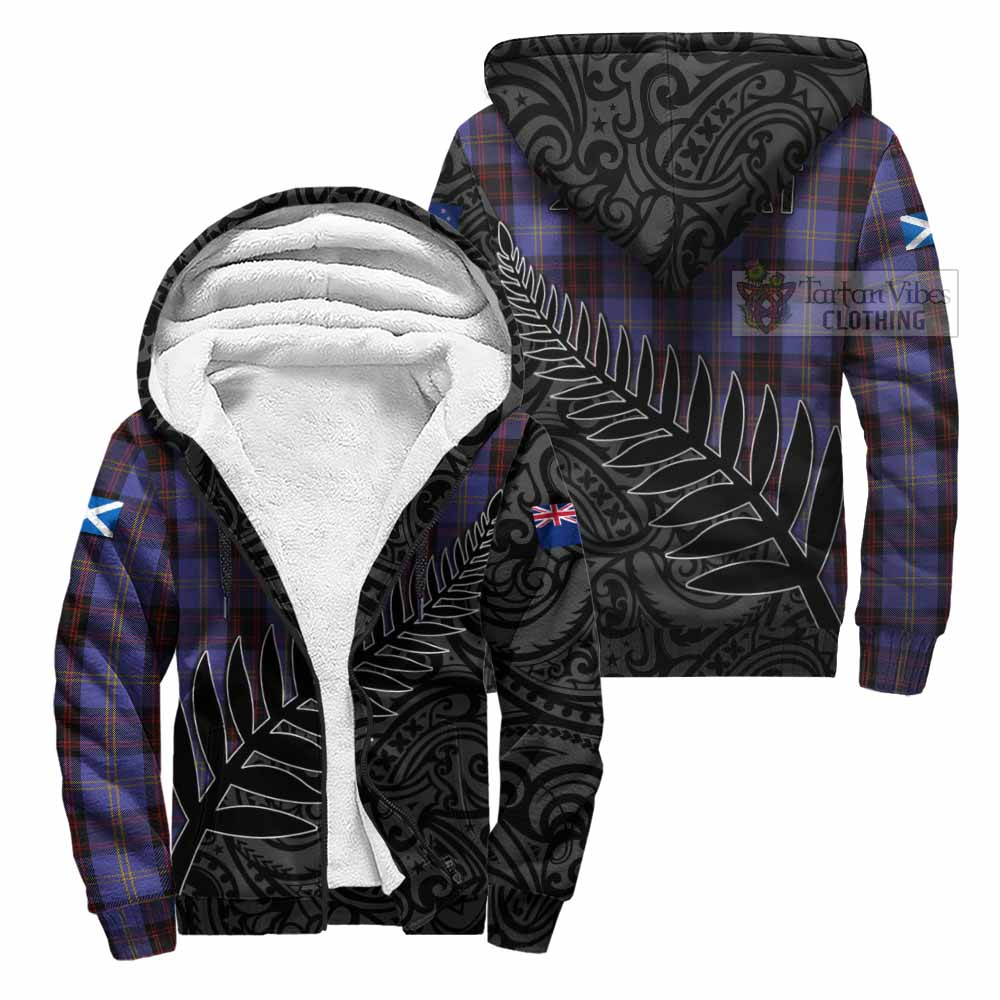 Tartan Vibes Clothing Rutherford Crest Tartan Sherpa Hoodie with New Zealand Silver Fern Half Style