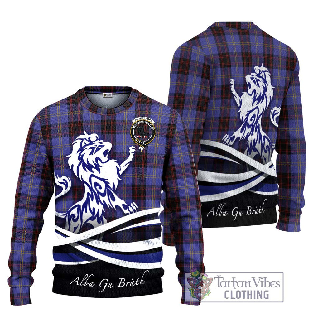 Rutherford Tartan Knitted Sweater with Alba Gu Brath Regal Lion Emblem Unisex - Tartanvibesclothing Shop