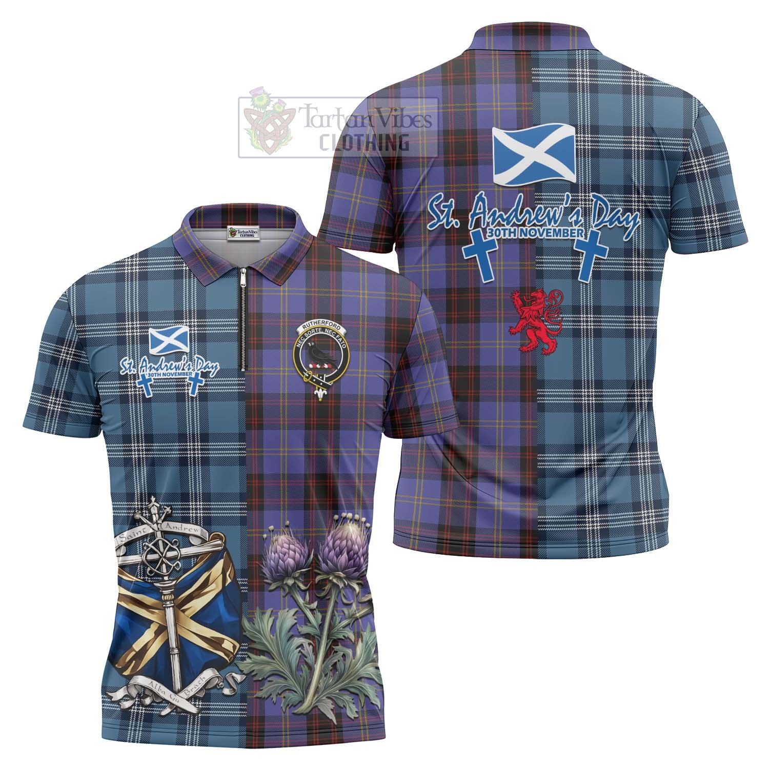 Tartan Vibes Clothing Rutherford Tartan Zipper Polo Shirt Happy St. Andrew's Day Half Tartan Style