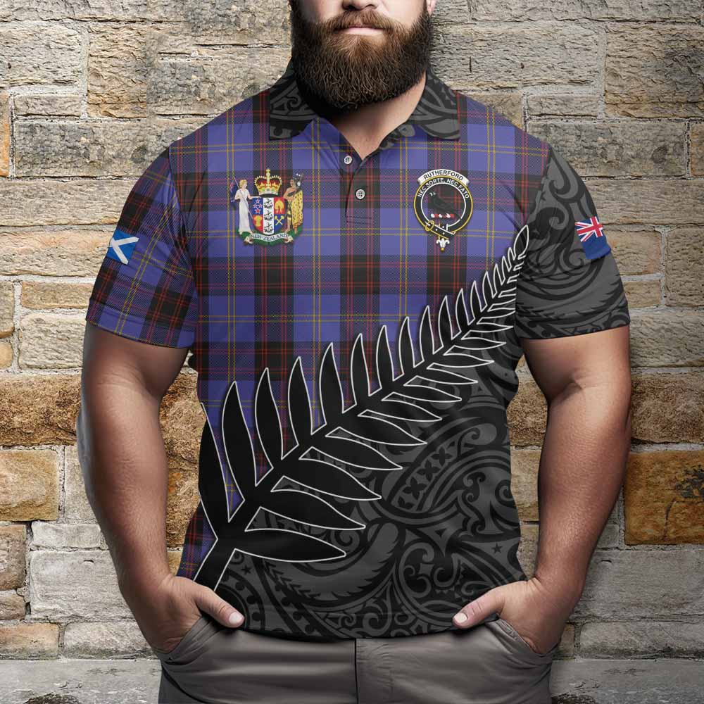 Rutherford Crest Tartan Polo Shirt with New Zealand Silver Fern Half Style