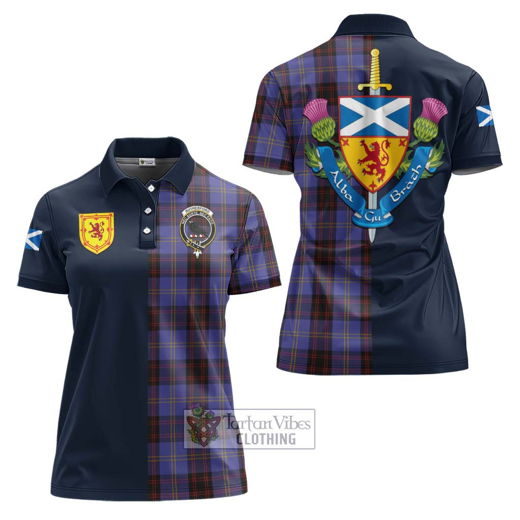 Tartan Vibes Clothing Rutherford Tartan Women's Polo Shirt with Scottish Lion Royal Arm Half Style