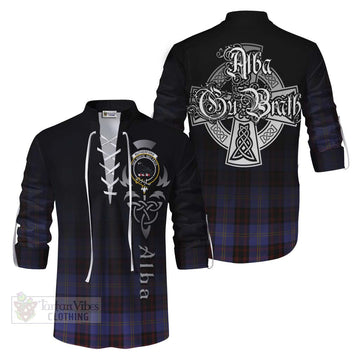 Rutherford Tartan Ghillie Kilt Shirt Featuring Alba Gu Brath Family Crest Celtic Inspired