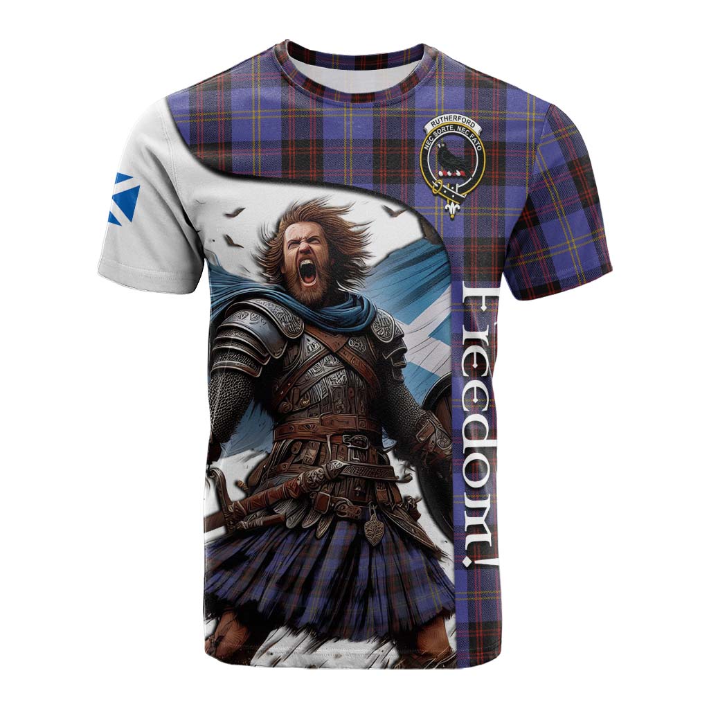 Tartan Vibes Clothing Rutherford Crest Tartan Cotton T-shirt Inspired by the Freedom of Scottish Warrior