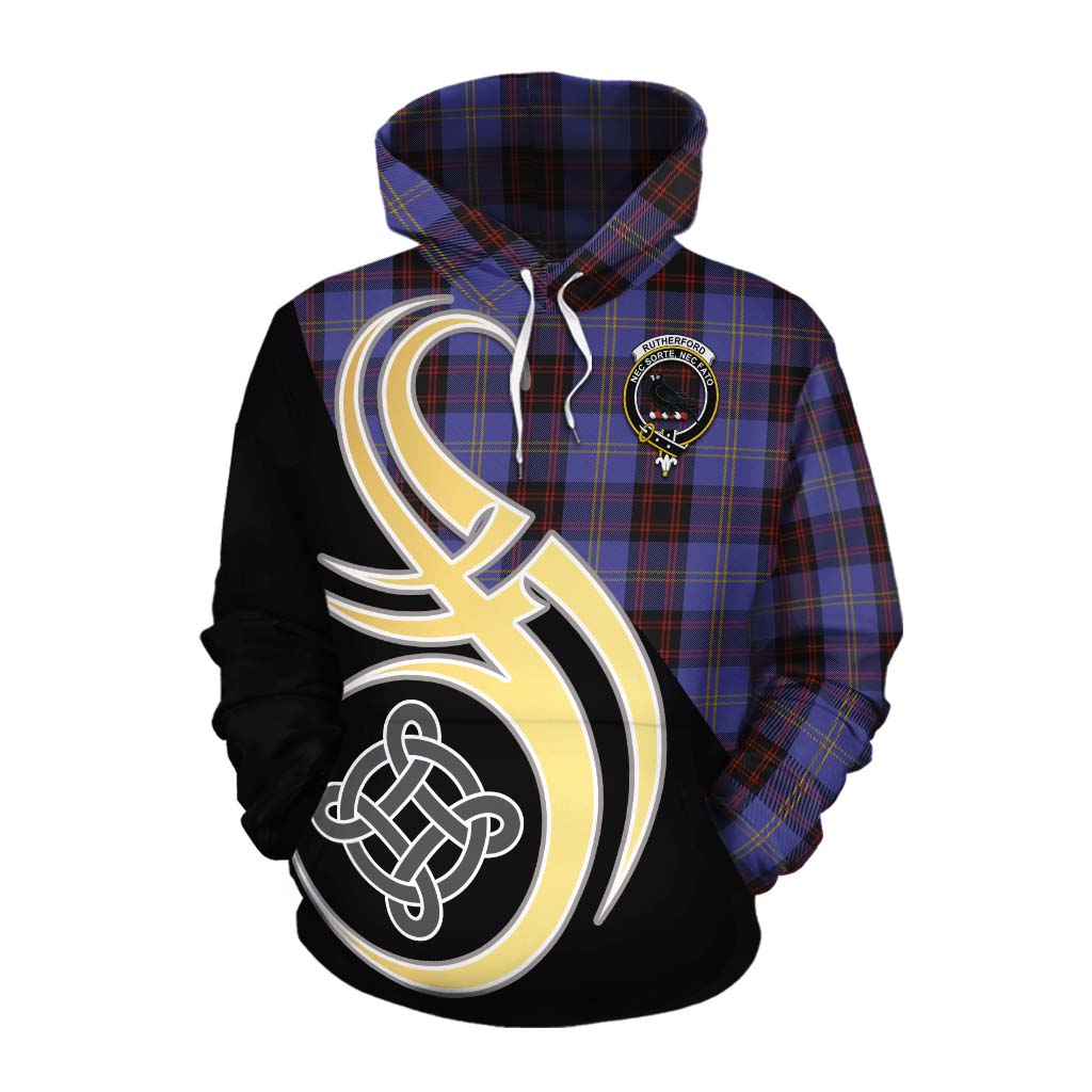 Tartan Vibes Clothing Rutherford Tartan Cotton Hoodie with Family Crest and Celtic Symbol Style