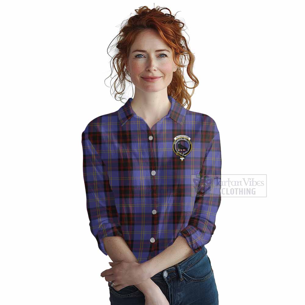 Tartan Vibes Clothing Rutherford Tartan Women's Casual Shirt with Family Crest DNA In Me Style