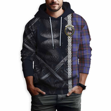 Rutherford Tartan Hoodie with Family Crest Cross Sword Thistle Celtic Vibes