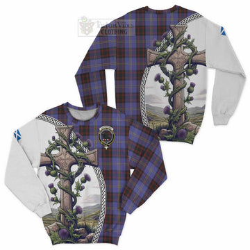 Rutherford Tartan Sweatshirt with Family Crest and St. Andrew's Cross Accented by Thistle Vines