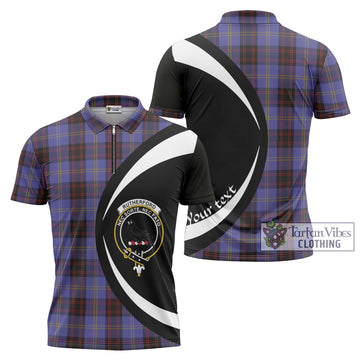 Rutherford Tartan Zipper Polo Shirt with Family Crest Circle Style