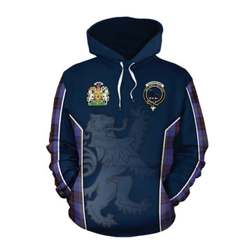 Rutherford Tartan Cotton Hoodie with Family Crest and Lion Rampant Vibes Sport Style