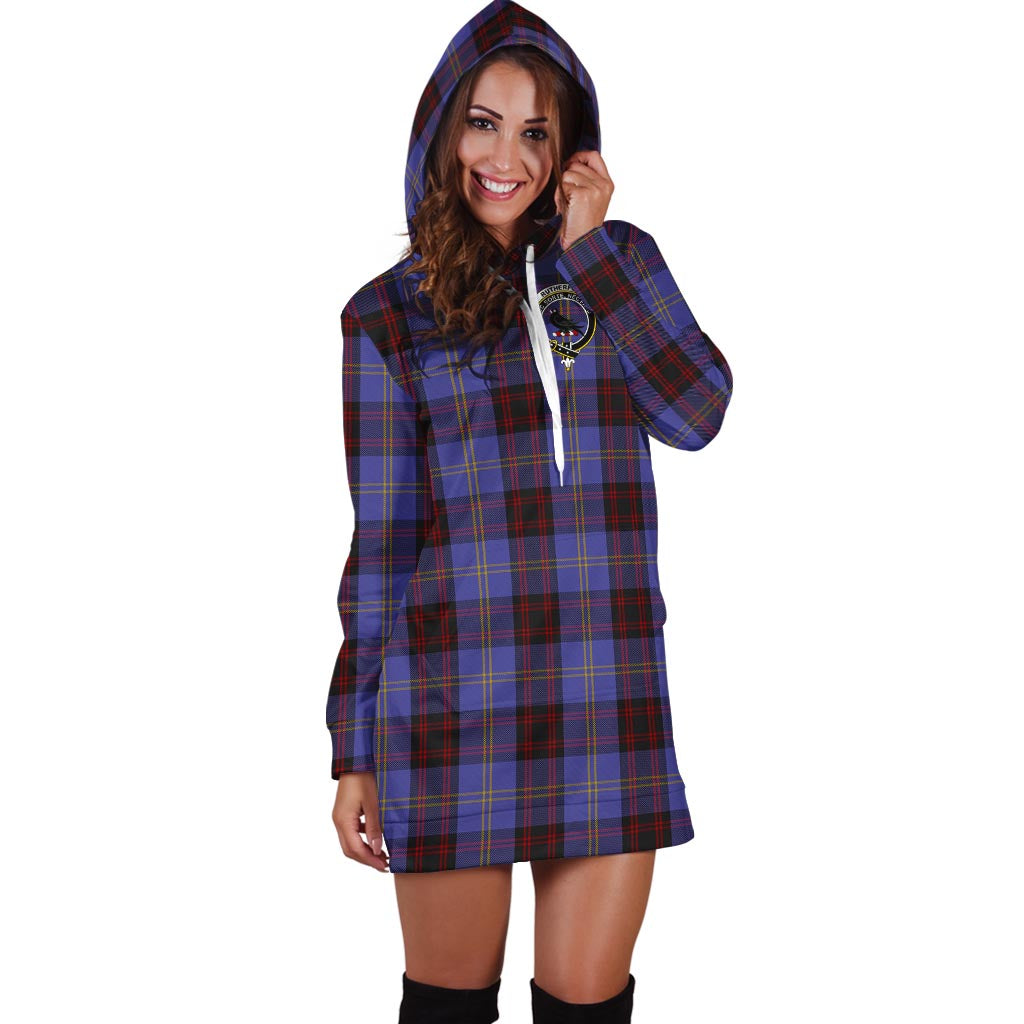 Rutherford Tartan Hoodie Dress with Family Crest - Tartan Vibes Clothing